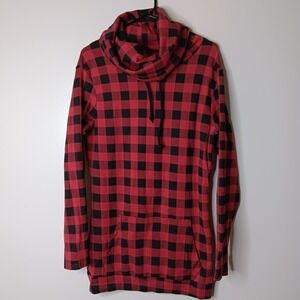 Chelsea Deboer by Lily & Lottie Sweatshirt Women 2XL Red Black Check Cowl Neck